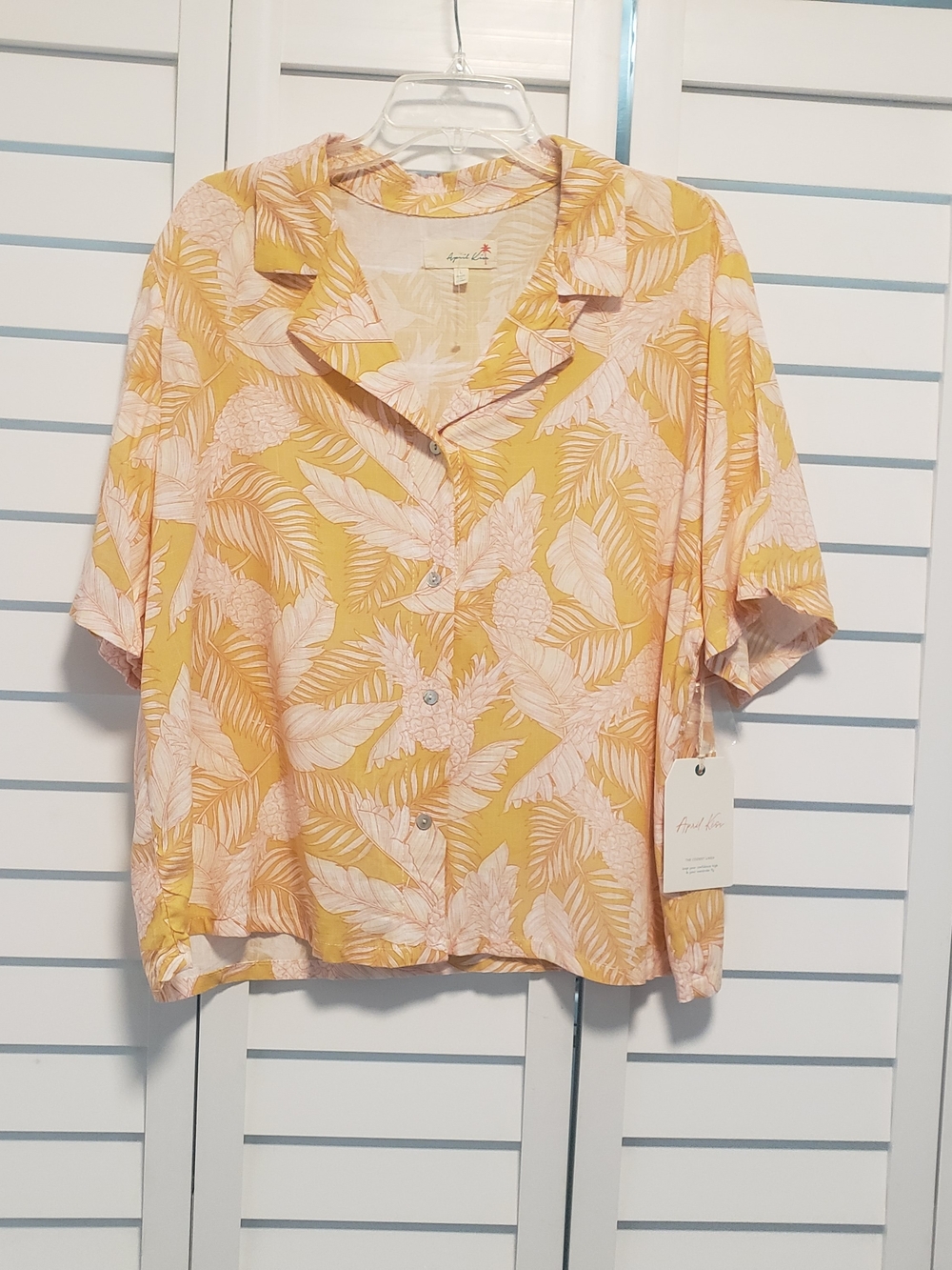 Sezane Yellow Tropical Print Button-Up Blouse